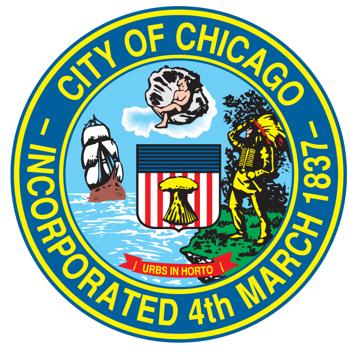 A city of chicago seal is shown in color.